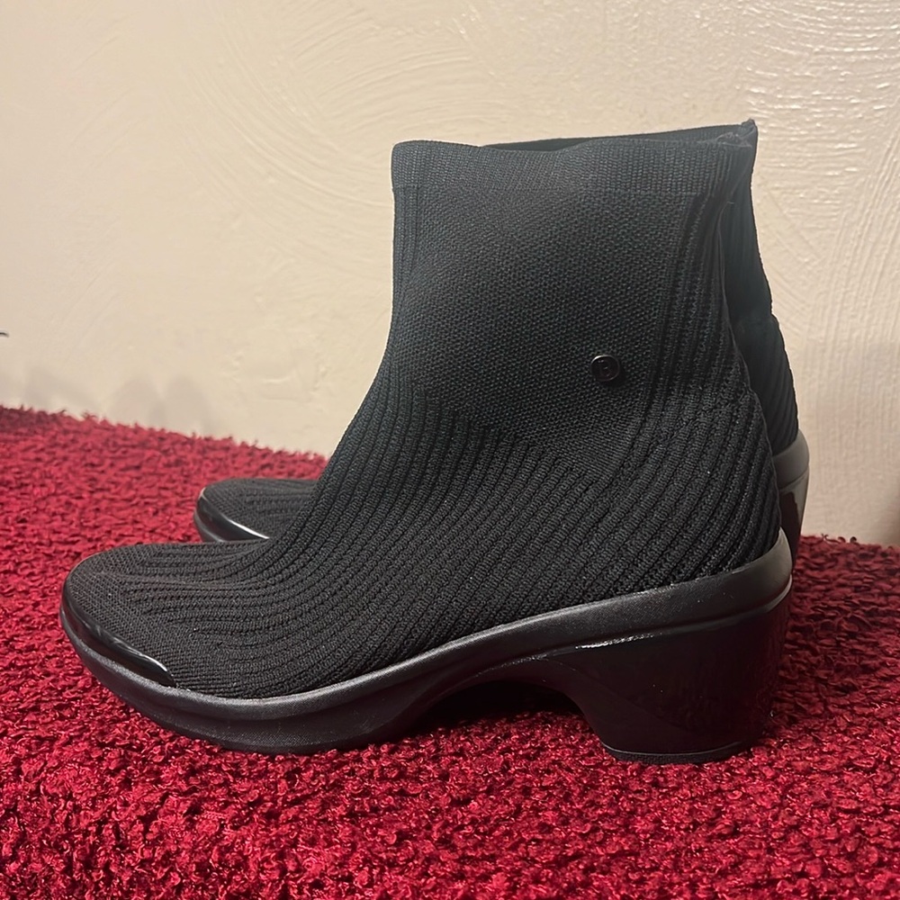Black Knit Ankle Boots - Women's Slip-On Heeled Sneakers